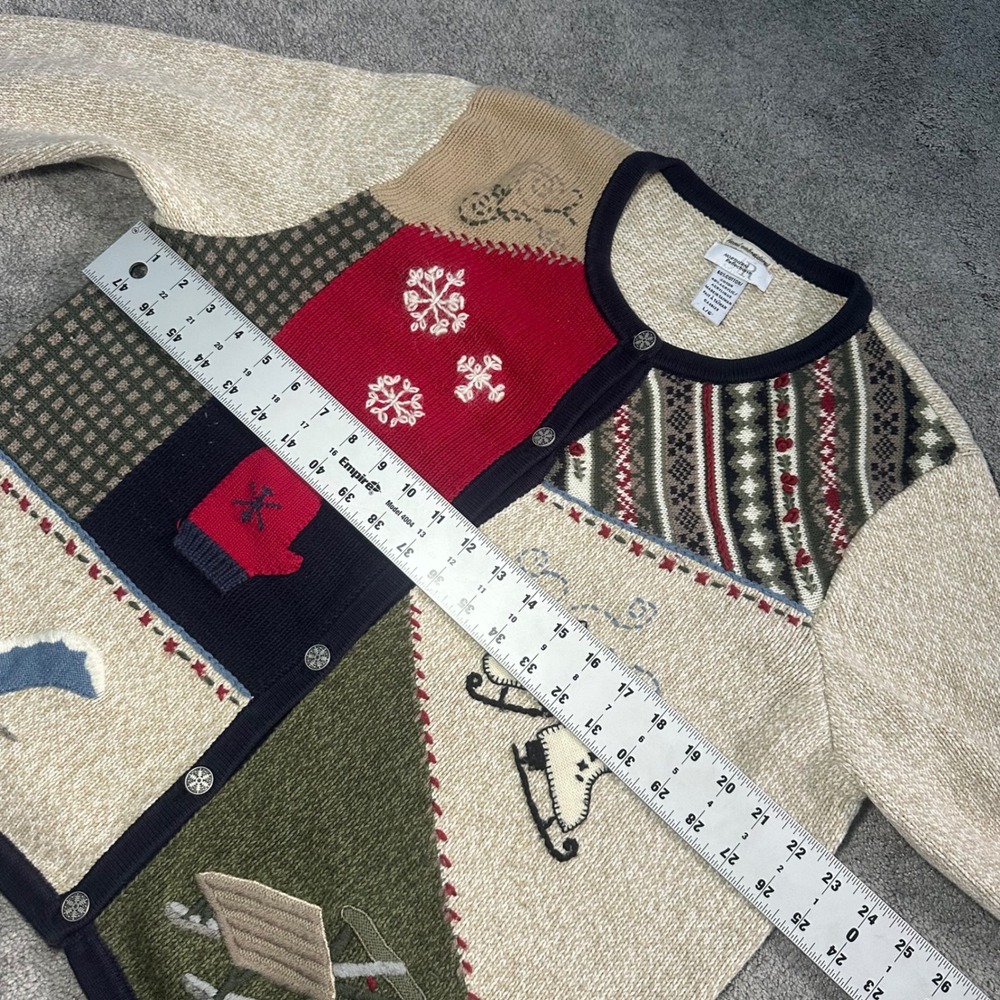 Northern Reflections Cardigan Sweater Womens L Large Multicolor Winter Patchwork - Picture 10 of 12